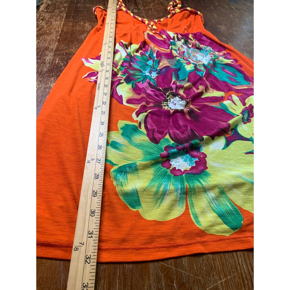 MCM Y2K Orange Tropical Floral Braided Strap Empire Waist Mini Dress‎ Preloved - Picture 6 of 9